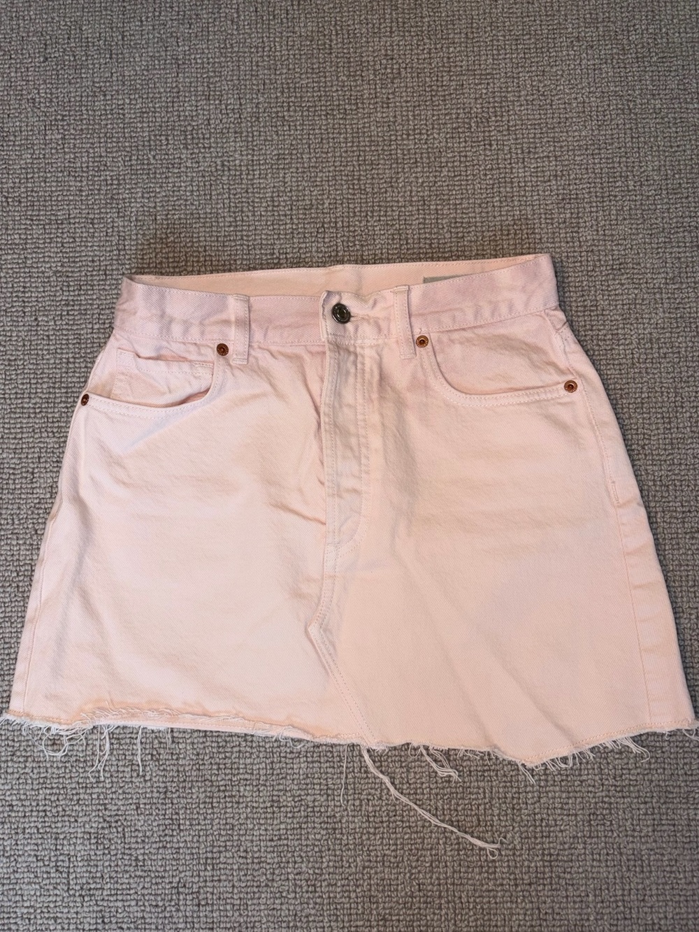 AllSaints Pale Pink Denim Mini Skirt